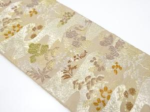 アンティーク　流水に松・萩模様織り出し袋帯（着用可）